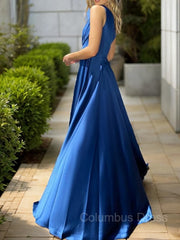 A-Line/Princess One-Shoulder Sweep Train Silk like Satin Corset Prom Dresses With Leg Slit outfit, Evening Dresses Yellow