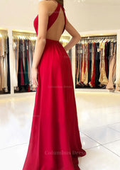 A-line/Princess Scalloped Neck Sleeveless Long/Floor-Length Chiffon Corset Prom Dress With Split outfit, Homecoming Dresses Bodycon
