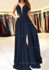 A-line/Princess Scalloped Neck Sleeveless Long/Floor-Length Chiffon Corset Prom Dress With Split outfit, Homecomming Dress Black