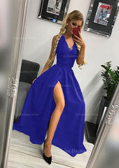 A-line/Princess Scalloped Neck Sleeveless Long/Floor-Length Elastic Satin Corset Prom Dress With Lace Split outfit, Party Dresses For 15 Year Olds