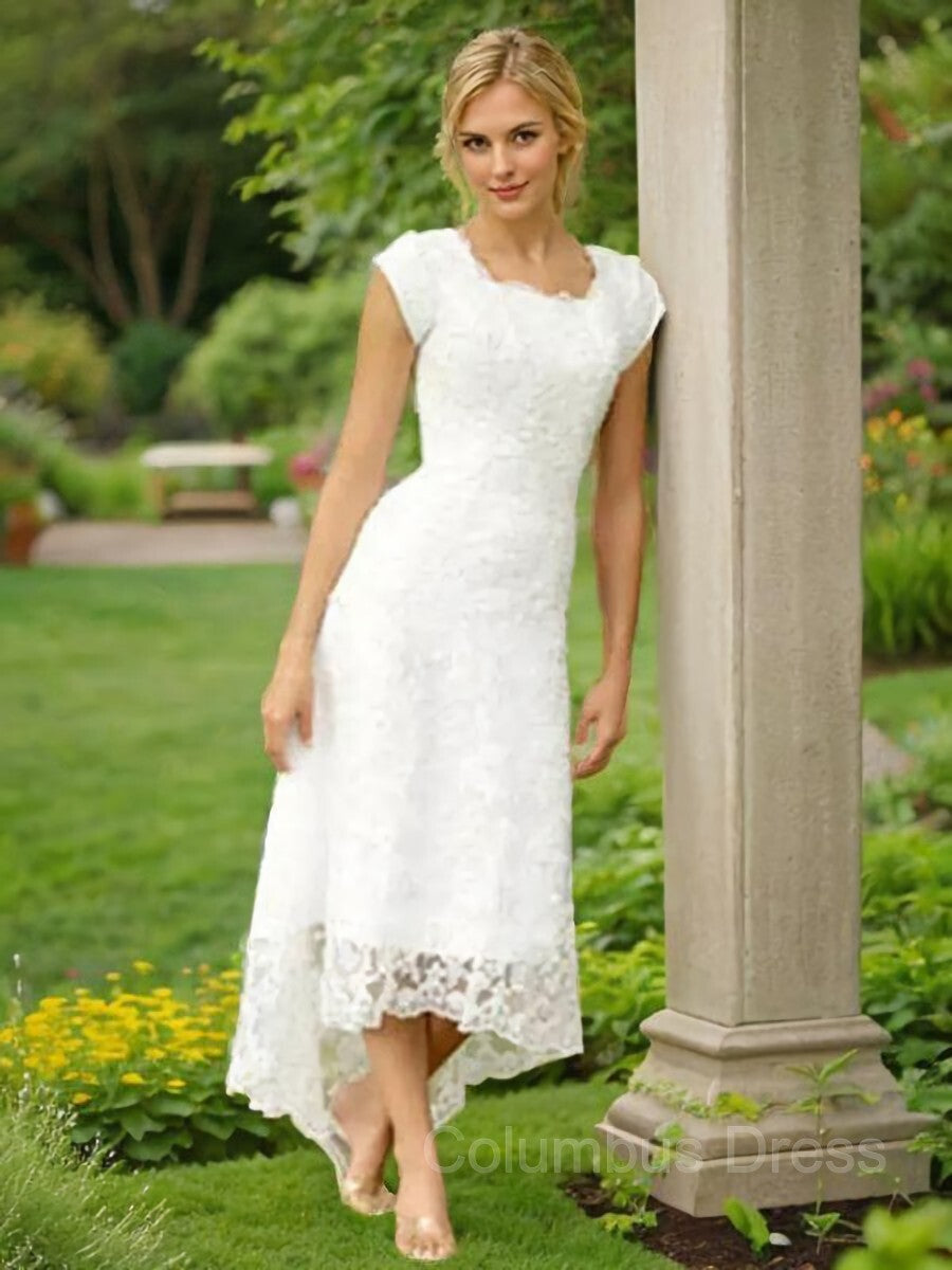 A-Line/Princess Scoop Asymmetrical Lace Corset Wedding Dresses outfit, Wedding Dresses Under 1007