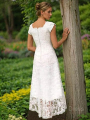 A-Line/Princess Scoop Asymmetrical Lace Corset Wedding Dresses outfit, Wedding Dress Long