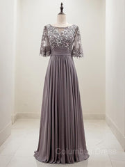 A-line/Princess Scoop Floor-Length Chiffon Mother of the Bride Dresses With Pleats Gowns, Simple Wedding Dress