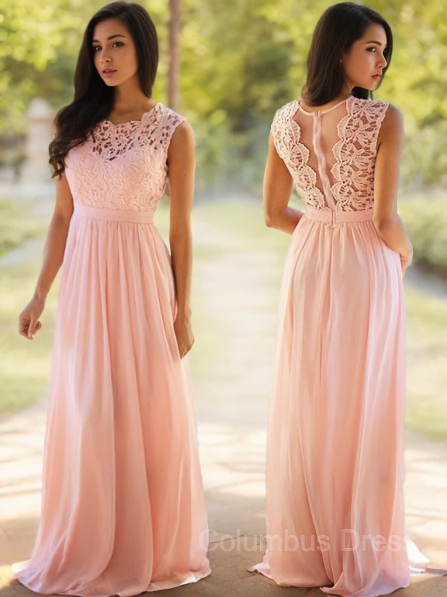 A-Line/Princess Scoop Floor-Length Chiffon Corset Prom Dresses With Appliques Lace outfit, Prom Dress Fitted