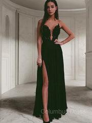 A-Line/Princess Scoop Floor-Length Chiffon Corset Prom Dresses With Leg Slit outfit, Formal Dress Stores