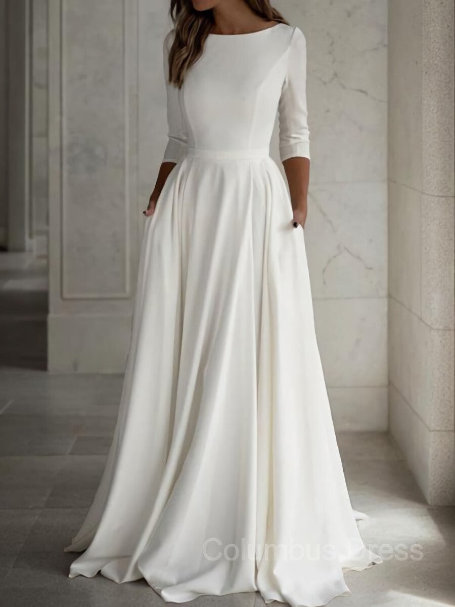 A-Line/Princess Scoop Floor-Length Stretch Crepe Corset Wedding Dresses outfit, Wedding Dress 