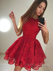 A-Line/Princess Scoop Short/Mini Lace Corset Homecoming Dresses With Lace Outfits, Prom Dresses Shiny