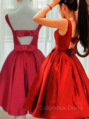 A-Line/Princess Scoop Short/Mini Satin Corset Homecoming Dresses With Bow outfit, Bridesmaid Dress 2071