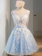 A-Line/Princess Scoop Short/Mini Tulle Corset Homecoming Dresses With Appliques Lace outfit, Prom Dress Patterns