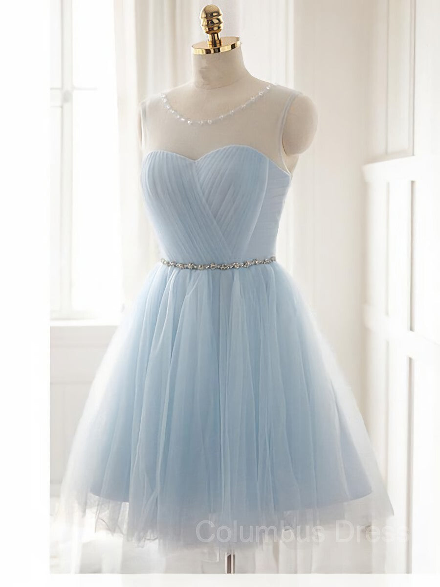 A-Line/Princess Scoop Short/Mini Tulle Corset Homecoming Dresses With Beading outfit, Bridesmaid Dress Designer