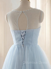 A-Line/Princess Scoop Short/Mini Tulle Corset Homecoming Dresses With Beading outfit, Bridesmaid Dresses Designers