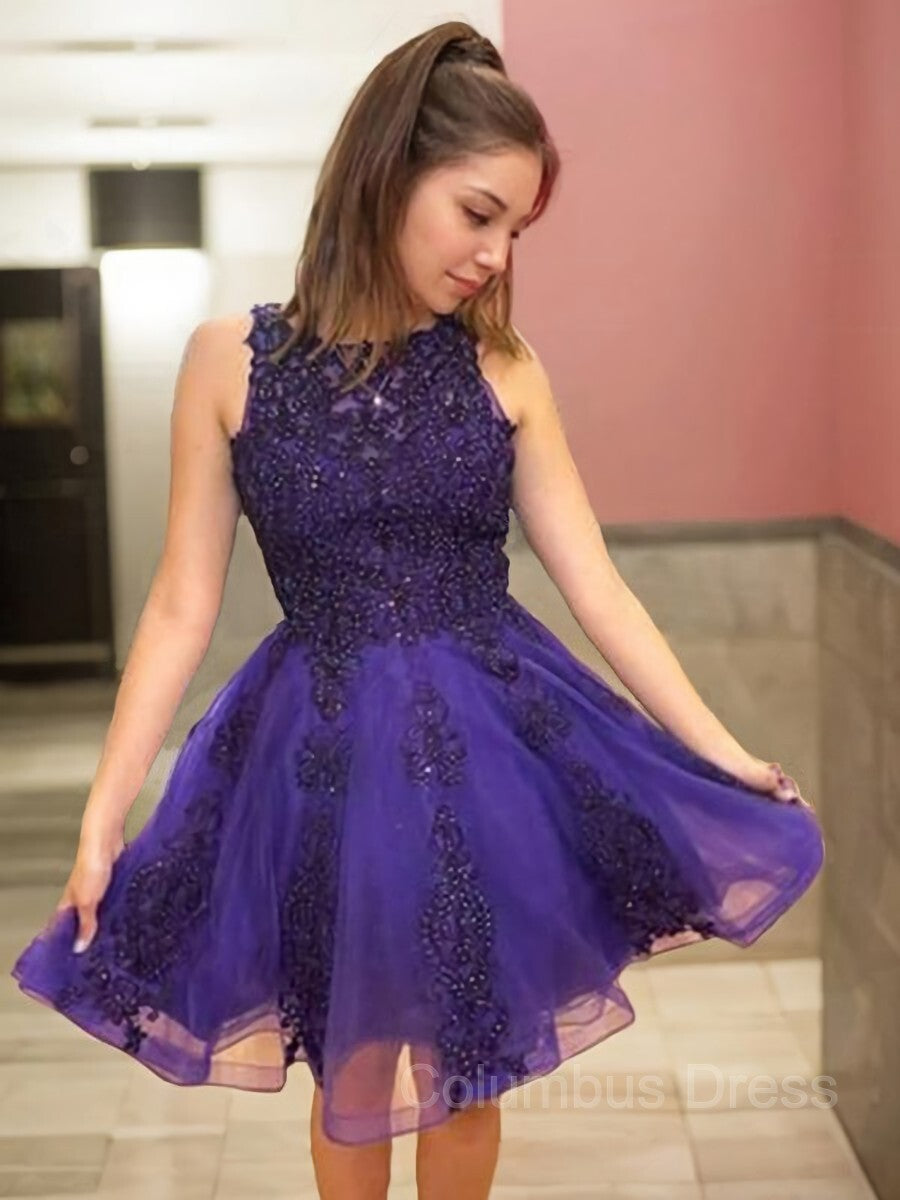 A-Line/Princess Scoop Short/Mini Tulle Corset Homecoming Dresses With Beading outfit, Bridesmaids Dresses Ideas