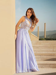 A-Line/Princess Scoop Sweep Train Chiffon Corset Prom Dresses With Appliques Lace outfit, Prom Dresses Inspiration