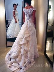 A-Line/Princess Scoop Sweep Train Lace Corset Wedding Dresses With Belt/Sash outfits, Wedsing Dress Princess