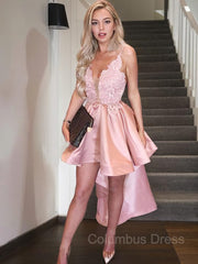 A-Line/Princess Spaghetti Straps Asymmetrical Satin Corset Homecoming Dresses outfit, Bridesmaids Dresses Websites