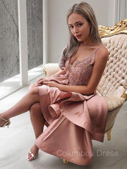A-Line/Princess Spaghetti Straps Asymmetrical Satin Corset Homecoming Dresses outfit, Bridesmaid Dress Websites