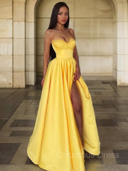 A-Line/Princess Spaghetti Straps Floor-Length Satin Corset Prom Dresses With Leg Slit outfit, Unique Wedding Ideas