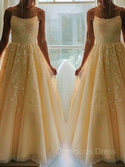 A-Line/Princess Spaghetti Straps Floor-Length Tulle Corset Prom Dresses With Appliques Lace outfit, Party Dress Dress Code