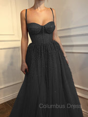 A-Line/Princess Spaghetti Straps Floor-Length Tulle Corset Prom Dresses With Beading outfit, Party Dresses For Over 75S