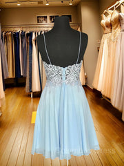 A-Line/Princess Spaghetti Straps Short/Mini Chiffon Corset Homecoming Dresses outfit, Party Dresses Wedding