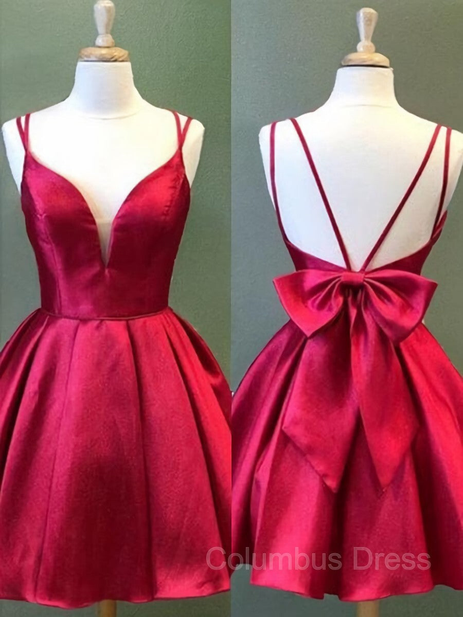 A-Line/Princess Spaghetti Straps Short/Mini Satin Corset Homecoming Dresses With Bow outfit, Prom Dress Pattern