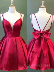A-Line/Princess Spaghetti Straps Short/Mini Satin Corset Homecoming Dresses With Bow outfit, Prom Dress Pattern