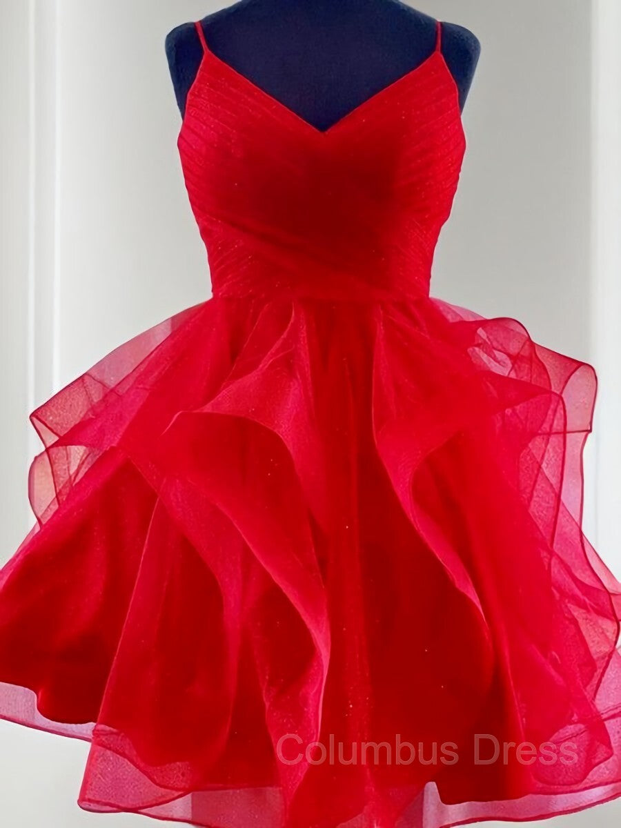 A-Line/Princess Spaghetti Straps Short/Mini Tulle Corset Homecoming Dresses With Ruffles Gowns, Prom Dress Sleeve