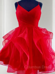 A-Line/Princess Spaghetti Straps Short/Mini Tulle Corset Homecoming Dresses With Ruffles Gowns, Prom Dress Sleeve