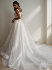 A-Line/Princess Square Chapel Train Corset Wedding Dresses outfit, Wedding Dress Back
