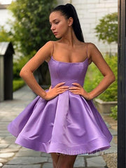 A-Line/Princess Square Short/Mini Satin Corset Homecoming Dresses With Ruffles Gowns, Prom Dresses Patterns
