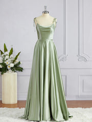 A-Line/Princess Square Sweep Train Silk like Satin Corset Bridesmaid Dresses with Leg Slit outfit, Prom Dresses Near Me