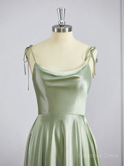 A-Line/Princess Square Sweep Train Silk like Satin Corset Bridesmaid Dresses with Leg Slit outfit, Prom Dress Near Me