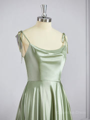 A-Line/Princess Square Sweep Train Silk like Satin Corset Bridesmaid Dresses with Leg Slit outfit, Prom Dress 2045