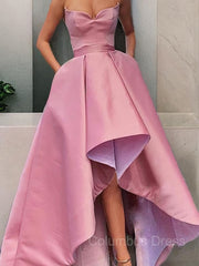 A-Line/Princess Strapless Asymmetrical Satin Corset Prom Dresses With Pockets Gowns, Party Dress Express