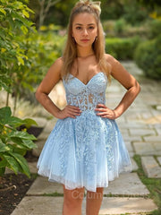 A-line/Princess Strapless Knee-Length Tulle Corset Homecoming Dress with Appliques Lace outfit, Bridesmaid Dresses Black