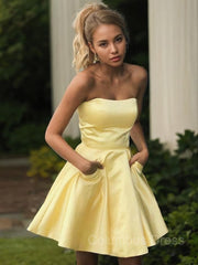 A-Line/Princess Strapless Short/Mini Satin Corset Homecoming Dresses outfit, Prom Dress 24