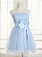 A-Line/Princess Strapless Short/Mini Tulle Corset Homecoming Dresses With Bow outfit, Party Dress For Wedding