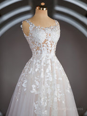 A-Line/Princess Straps Court Train Tulle Corset Wedding Dresses with Appliques Lace outfit, Wedding Dresses Country