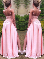 A-Line/Princess Straps Floor-Length Stretch Crepe Corset Prom Dresses With Leg Slit outfit, Bridesmaid Dress Spring