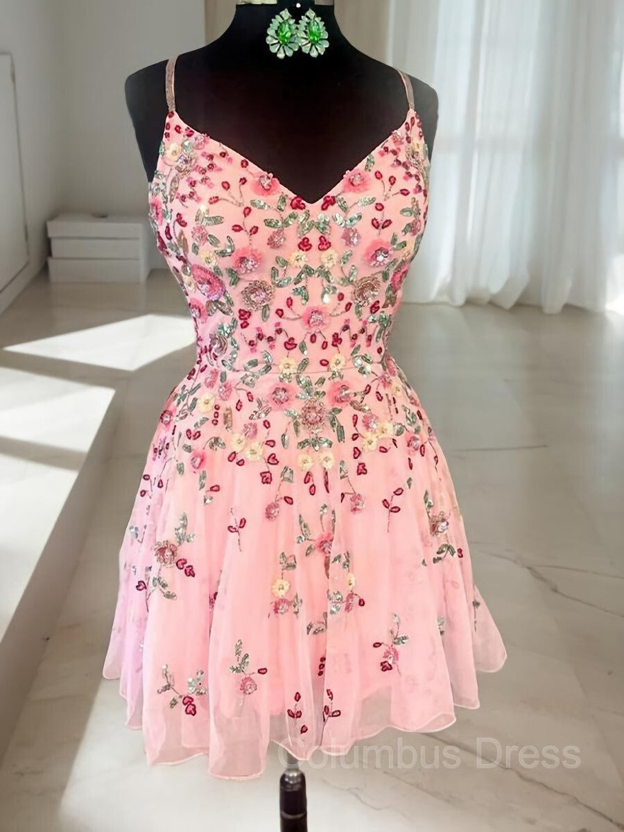 A-line/Princess Straps Short/Mini Lace Corset Homecoming Dress with Appliques Lace outfit, Bridesmaid Dresses Convertible