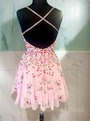 A-line/Princess Straps Short/Mini Lace Corset Homecoming Dress with Appliques Lace outfit, Bridesmaids Dress Convertible