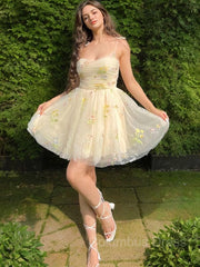 A-line/Princess Straps Short/Mini Lace Corset Homecoming Dress with Ruffles Gowns, Classy Gown