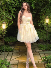 A-line/Princess Straps Short/Mini Lace Corset Homecoming Dress with Ruffles Gowns, Dress Casual