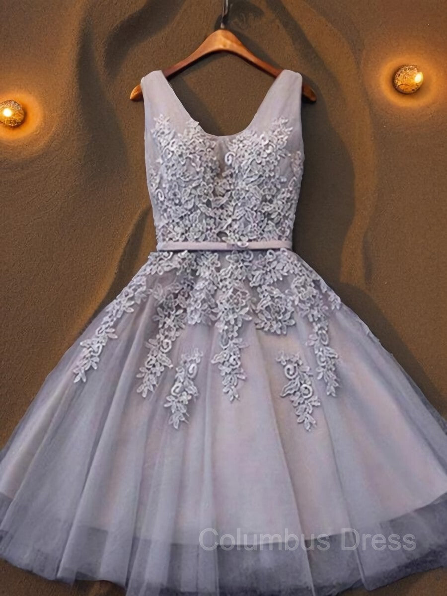 A-Line/Princess Straps Short/Mini Tulle Corset Homecoming Dresses With Appliques Lace outfit, Bridesmaid Dresses Sale