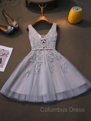 A-Line/Princess Straps Short/Mini Tulle Corset Homecoming Dresses With Appliques Lace outfit, Bridesmaid Dresses Navy Blue