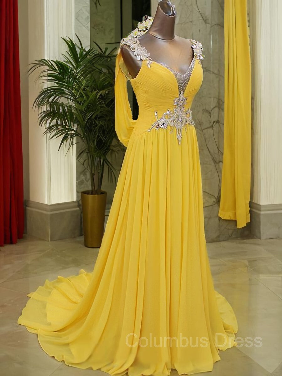 A-Line/Princess Straps Sweep Train Chiffon Corset Prom Dresses With Beading outfit, Bridesmaid Dress Fall Colors
