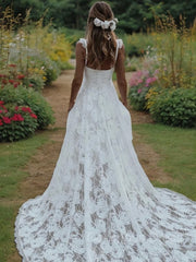 A-Line/Princess Straps Sweep Train Lace Corset Wedding Dresses outfit, Wedding Dresses Fall