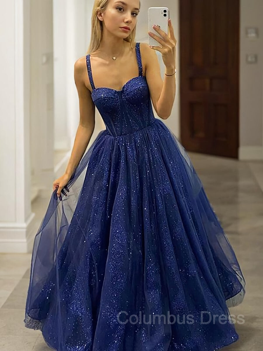 A-Line/Princess Straps Sweep Train Tulle Corset Prom Dresses With Ruffles Gowns, Party Dress Dresses