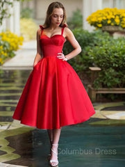 A-Line/Princess Straps Tea-Length Satin Corset Homecoming Dresses outfit, Prom Dress Floral
