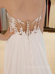 A-Line/Princess Sweetheart Chapel Train Chiffon Corset Wedding Dresses With Leg Slit outfit, Wedsing Dresses Boho